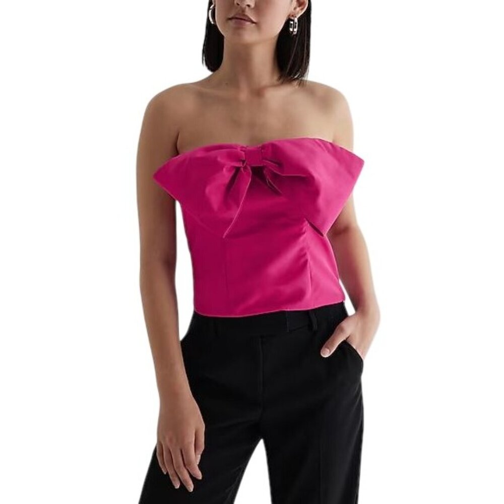 Express Top Size 4 Strapless Bow Corset Tube Hot Pink Bow Feminine Holiday